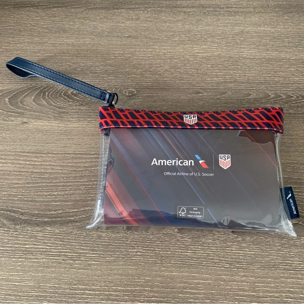 American Airlines FIFA Team USA World Cup Amenity Kit Clear Wristlet Bag Purse